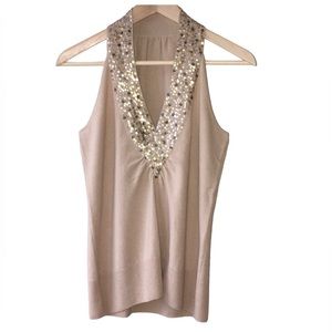 Cashmere Blend Tan Sweater with Sequined V…